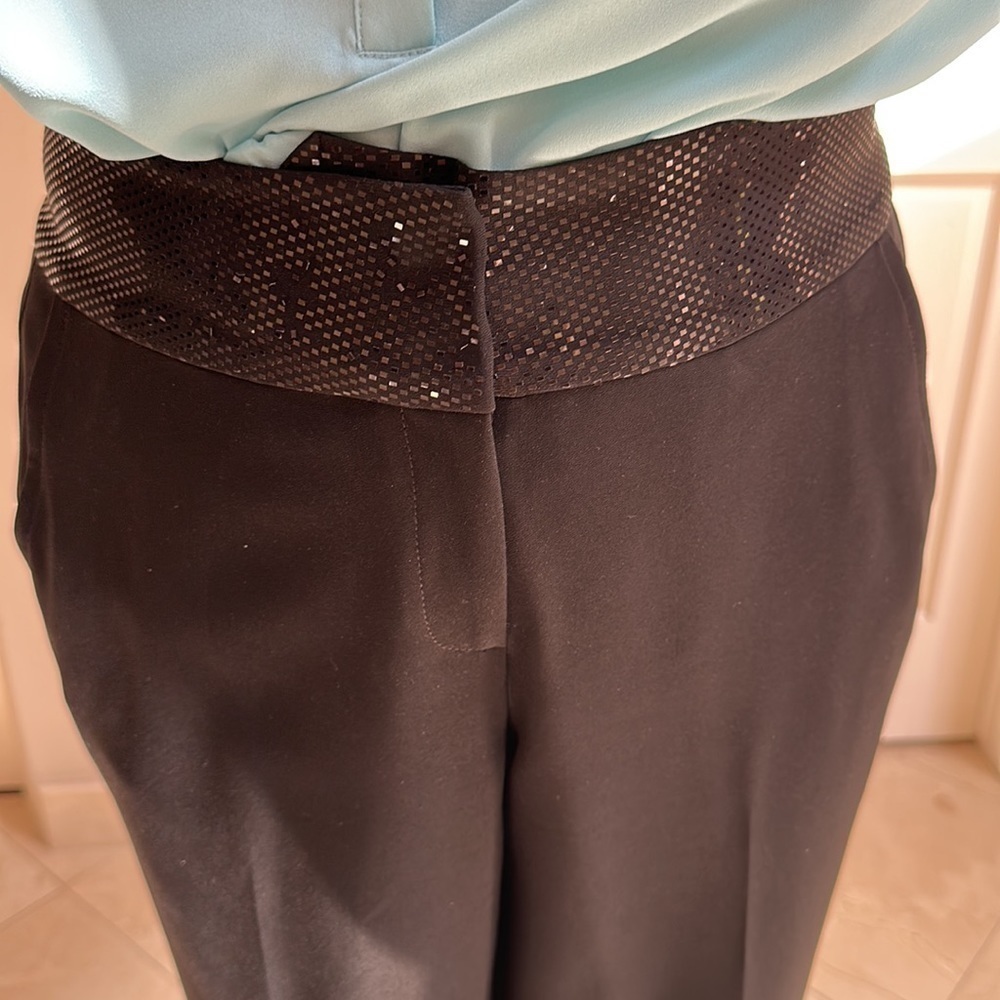 St. John black slacks. Size 8. Shiny waistband. Crepe.​​​​​​​​​​​​​​​​​​​​​​ - Picture 3 of 11